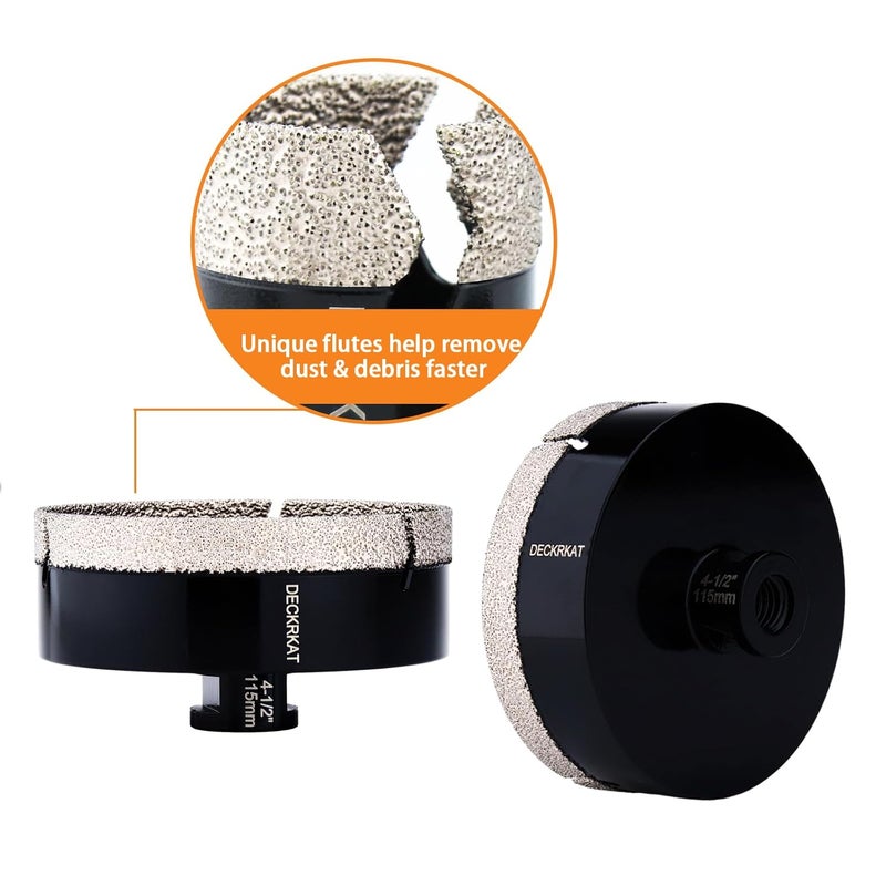 DECKRKAT 4-1/2" Diamond Hole Saw, 115mm Tile Hole Saw Drill Bit Diamond Tipped for Granite Marble Ceramic Glass Porcelain Quartz Tiles Stones Countertop, Core Drill Bits with 5/8-11 Thread for Angle Grinders - Image 5